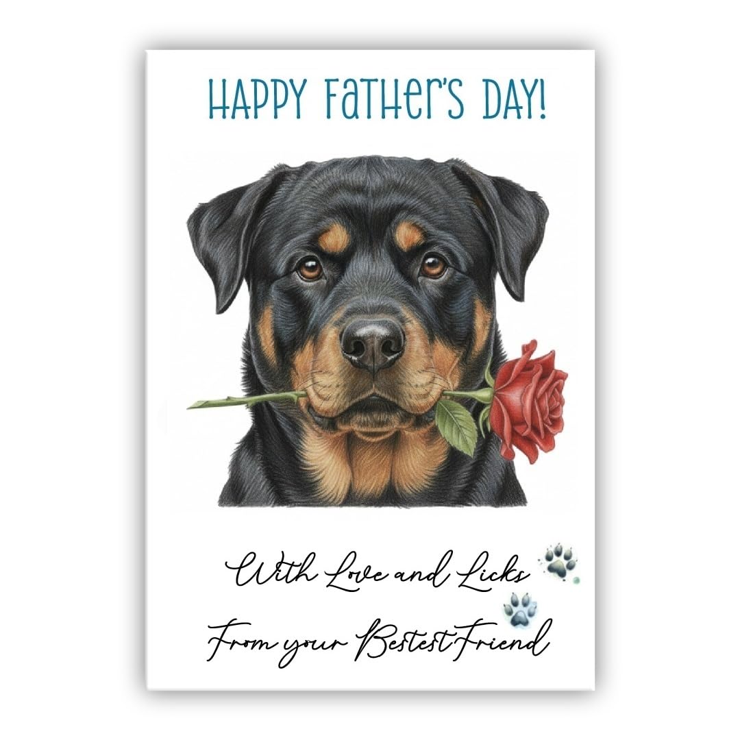 Father’s Day Card From the Dog – Cute Fathers Day Pet Card – “With Love and Licks” – Multiple Breeds Available (• Rottweiler)
