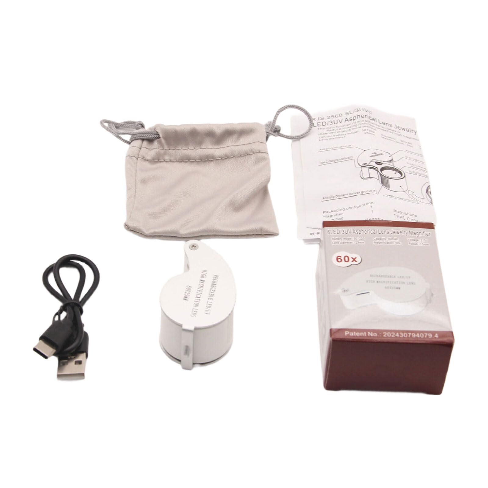 Handheld 40X/60X Magnifier Glass Lens for Coin Observation Magnifier Lens with LED Light Magnification