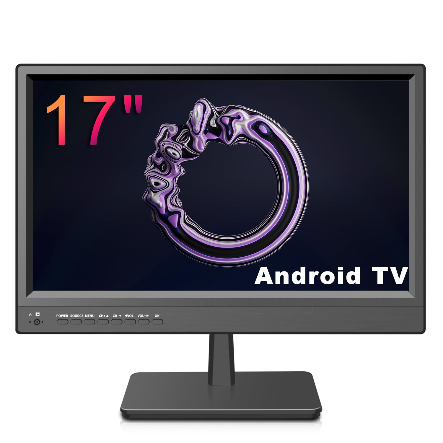 KCR Smart TV, 17-calowy LED, cyfrowy DVB-T2, przenośny telewizor Freeview, gniazdo USB, wyjście słuchawkowe, pilot zdalnego sterowania koncentryczny, wejście AV, wejście HDMI, czarny