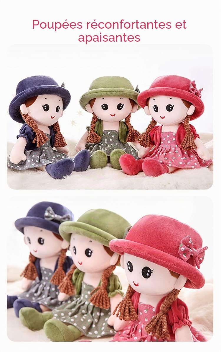 Poupée de Chiffon Fille Mignon Jouet en Peluche Bébé Douce Poupée Princesse Chapeau et Vêtements Détachables, à Partir de 0 Ans +, pour Anniversaire,de baptême,Valentin, Noël