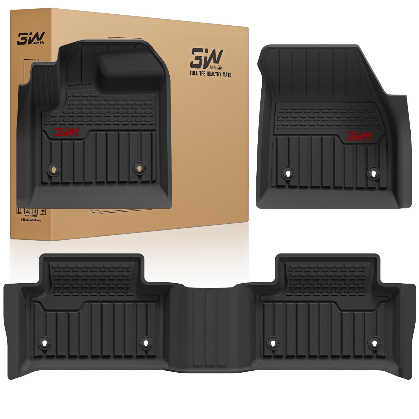 3W Floor Mats Fit for Land Rover/Range Rover Evoque 2020-2024 2025 2026, TPE All Weather Custom Fit Floor Liner,1st & 2nd Row Full Set TPE All-Weather Car Mats with Red Logo, Black