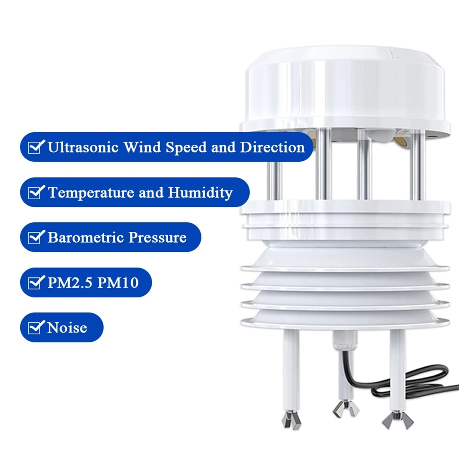Ultrasonic Wind Speed Wind Direction Sensor Light Temperature Humidity Atmospheric Pressure CO2 Transmitter Weather Station(Style 6)