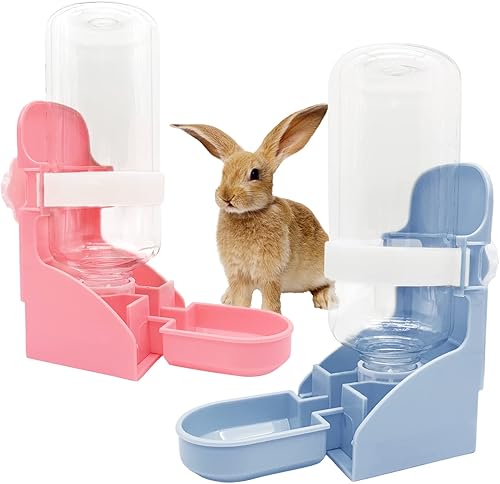 Miniatura 7 de kathson 2 botellas de agua de conejo, fuente de agua colgante de 17 onzas, dispensador automático sin fugas, alimentador de agua para conejito,
