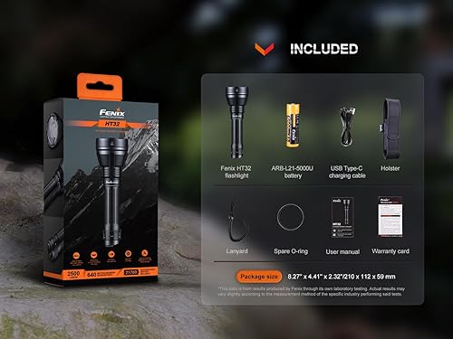 Miniatura 8 de EdisonBright Fenix HT32 - Linterna LED blanca y roja, verde, 2500 lúmenes, batería recargable, funda, paquete de estuche de transporte de batería de