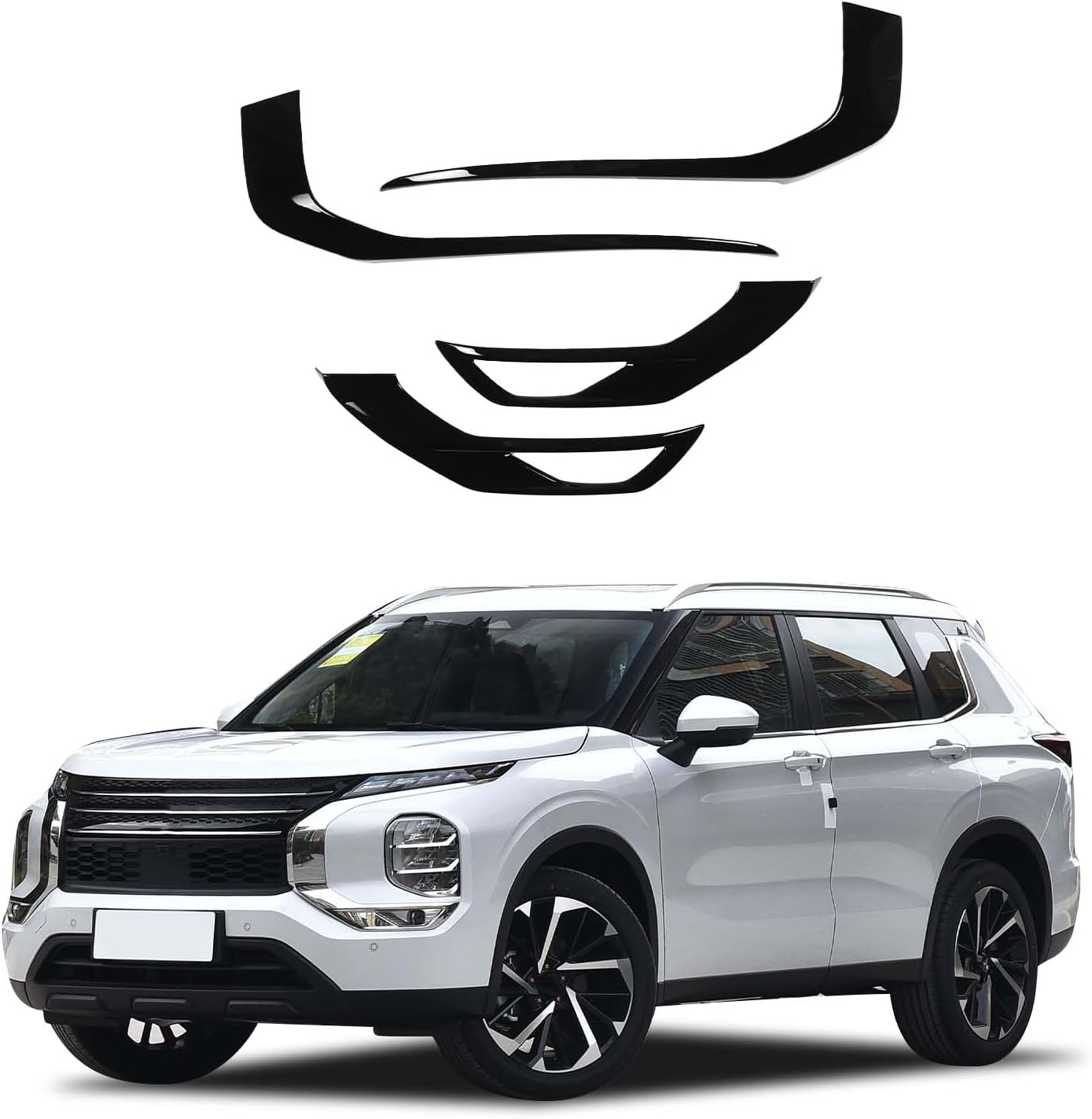 Front Grille Fog Light Trim Cover Compatible with Mitsubishi Outlander 2023 2024 Accessories, 4PCS Outlander Front Grille Side Bumper Trim Strip ABS Plastic (Glossy Black)