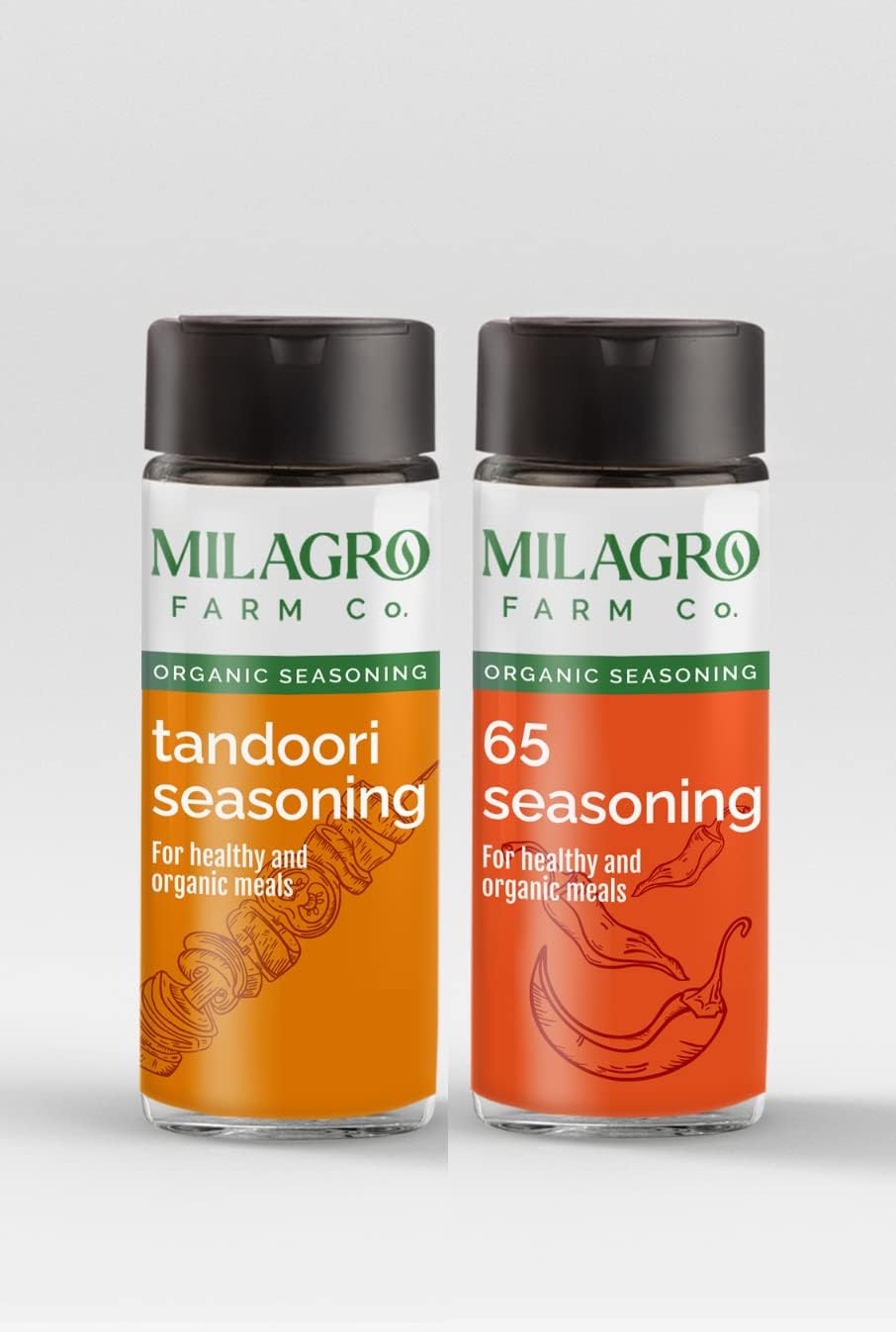 Milagro Farm Company Indian Seasonings Masala Powder Mix Combo Tandoori Seasoning 60gm, 65 Seasoning 40gm, Perfect for Spicing Up Indian Dishes (Pack of 2)