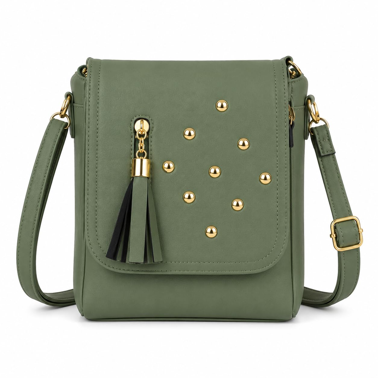 Women's Studded Tassel Sling Bag | Premium PU Leather Crossbody Shoulder Handbag | Adjustable Strap | Multi Pocket Casual Fashion Purse for Daily Use-image-28