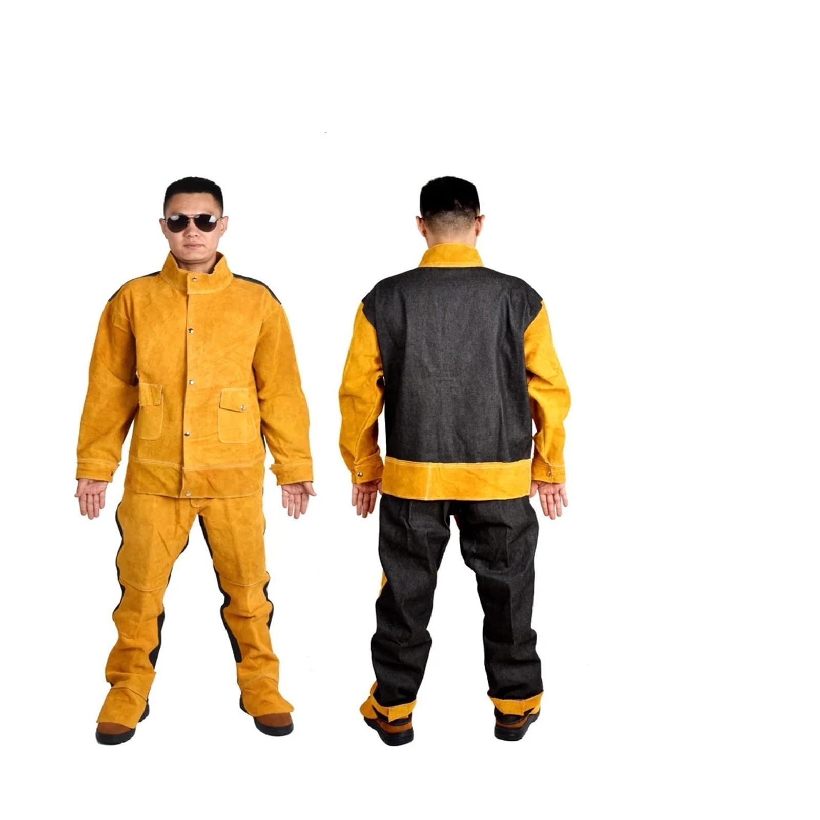 Trajes de soldadura cuero resistentes con aislamiento térmico ignífugo for protección soldadores Carpintero, ebanista(Yellow,2XL)
