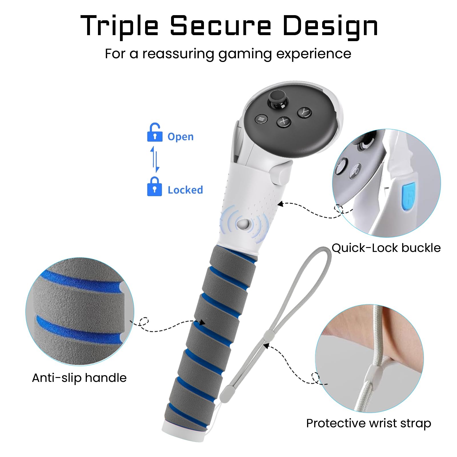 3 in 1 VR Gorilla Tag Long Arms Sticks for Meta Oculus Quest 3S Quest 3, Dual Controller Extension Grip Handle Golf Club Attachments VR Games Compatible with Meta Quest 3S / 3 Accessories (Grey) — view 4