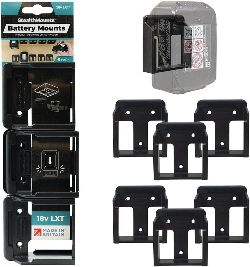 Makita 18V Compatible Battery Mounts & Organizers | 6-Pack of StealthMounts | Drill Holders, Battery Brackets & Battery Storage for Home Tools Organisation & DIY Garage Workshop Organisation.