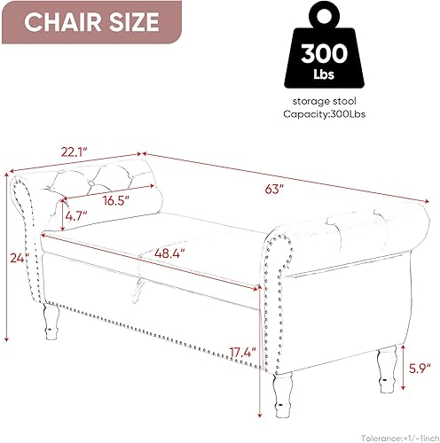 Miniatura 2 de Banco otomano de almacenamiento de terciopelo, banco de mediados de siglo con almohada de almacenamiento y lanzamiento, banco de almacenamiento
