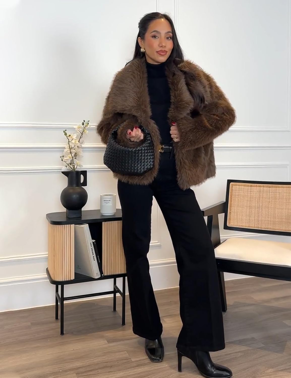Cappotto da Donna in Pelliccia Soffice Giacca in Pelliccia Soffice Giacca a Maniche Lunghe con Risvolto giacche Invernali in Pelliccia Shaggy Parka Cappotto Corto