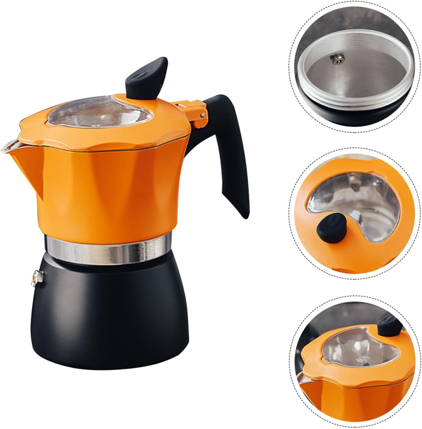 Espresso Coffee Pot Stovetop Maker for Home and Office Use, Easy to Use and Store, Sturdy Aluminum Alloy with Plastic Handle, Classic Yellow Octagonal Coffee Pot for Brewing