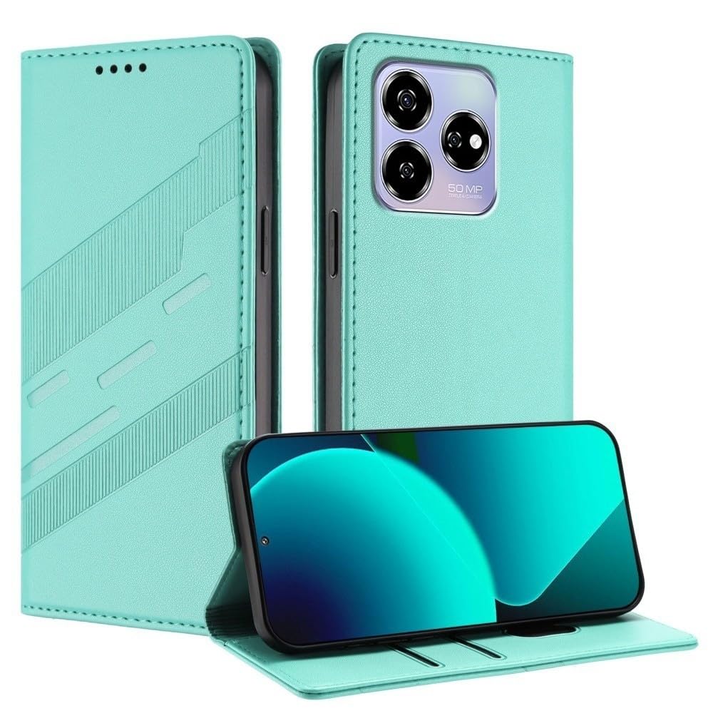 Étui Moto G86 Power en cuir vert menthe avec clapet magnétique - 8
