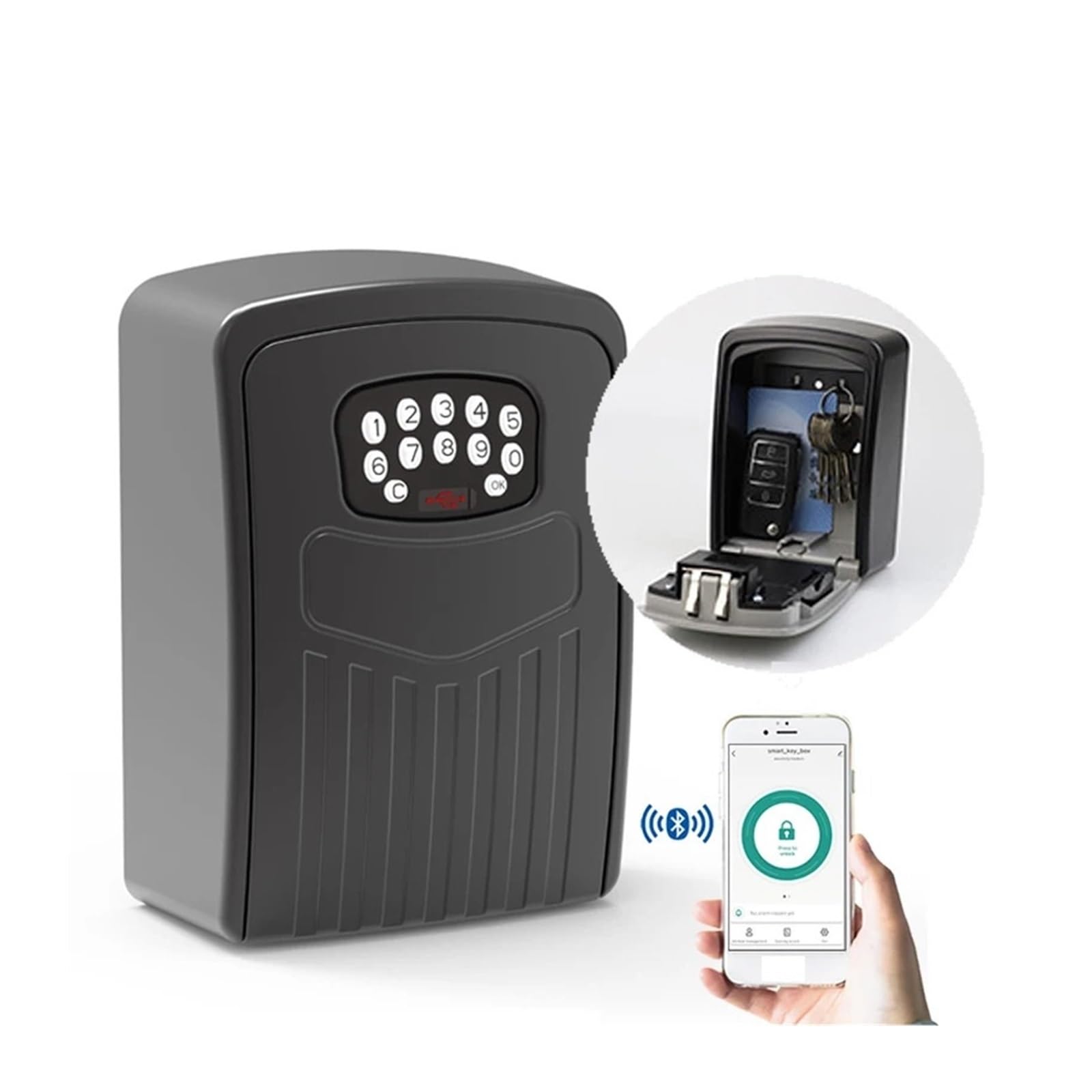 Boîte à clés intelligente – Coffre à clés en aluminium résistant aux intempéries avec code à fixer au mur pour une utilisation en intérieur et en extérieur, idéal pour la maison, le bureau et le