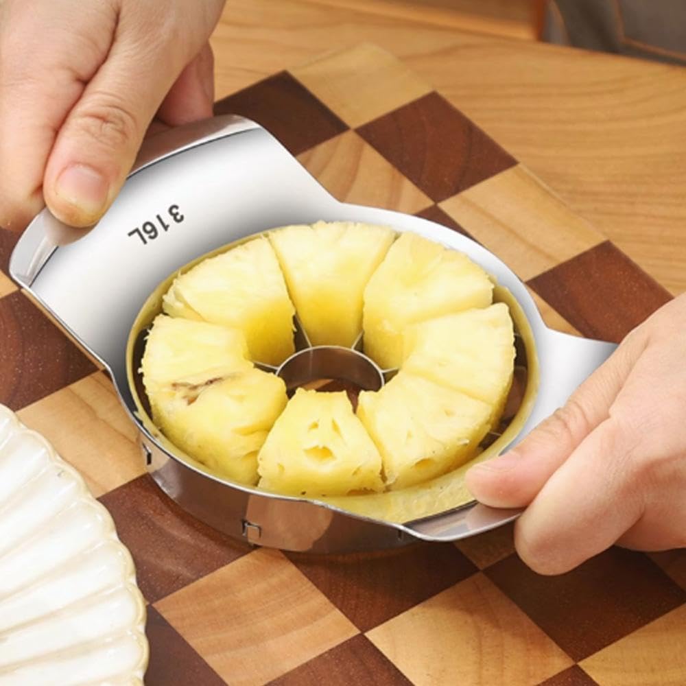 Descorazonador y cortador de piña de acero inoxidable 2 en 1, herramienta profesional de corte de piña con mango antideslizante, pelado sin esfuerzo para piñas frescas, apto para lavavajillas