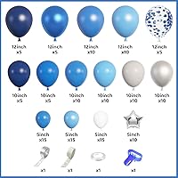 Vista 2 de Amandir Kit de guirnalda de arco de globos azul marino, 144 globos de papel de aluminio de estrella plateada con confeti azul claro real
