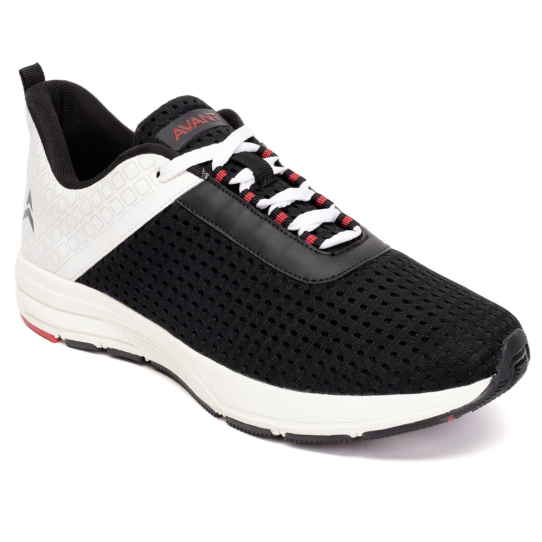 AVANT Men's PowerPace Running Shoes - Superior Cushioning, Enhanced Grip TPR Outsole, Superior Traction, Anti Skid, Lightweight, Shock Absorption Tech, Sports Footwear (AVMSH191CL01UK7_Black_UK7)