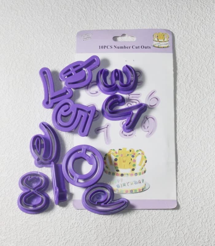 Image of Number Fondant Cake Biscuit Baking Mould DIY Fondant Cake Embosser Cookie Cutters, Set of 10, Purple