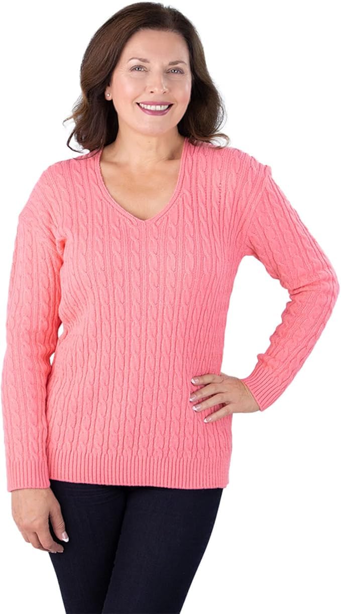 Fashion Friendly Women's Coral V-Neck Cable Jumper - M