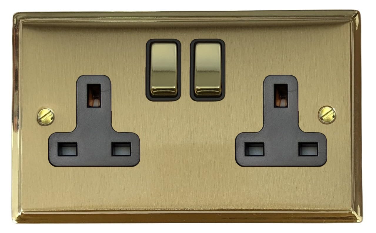 G&H Brassware G&H Dmb310 Deco Plate Mixed Brass 2 Gang Double 13A Switched Plug Socket
