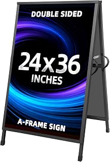 Yakpho Heavy Duty Folding A-Frame Sidewalk Sign 24x36 Inch Black Steel Double-Sided Sandwich Board Holder (Frame Only)