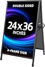 Heavy Duty Slide-in Folding Sandwich Board A-Frame Sidewalk Sign 24x36 Inch Black Coated Steel Metal Double-Sided Pavement Sign (Frame only)