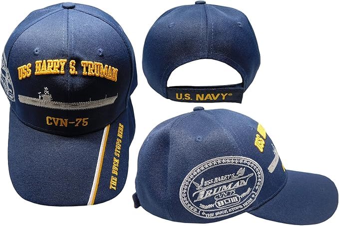 Flakita's Novelties United States USS Harry S. Truman CVN-75 The Buck Stops Here Shadow Acrylic Adjustable Embroidered Cap Hat Blue