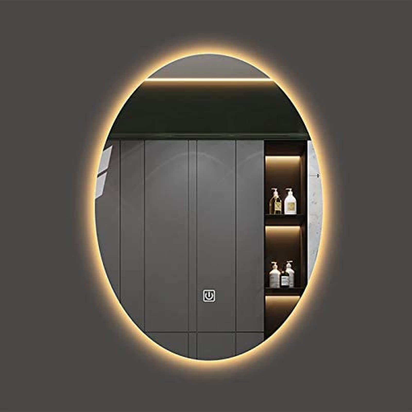 SXFSDOU Modern Oval Backlit LED Bathroom Vanity Mirror with Warm Light Wall Mounted Makeup Switch 50 * 70cm