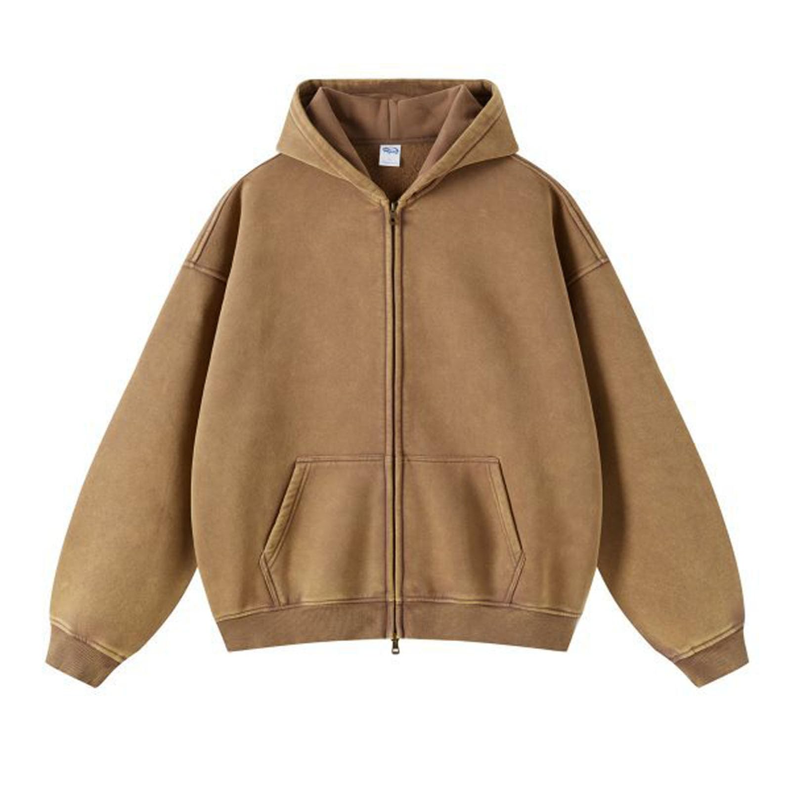 Felpa da uomo in pile con chiusura lampo, oversize, basic, con cappuccio, Y2k, Hip Hop, con cappuccio, per attività all'aria aperta, in tinta unita