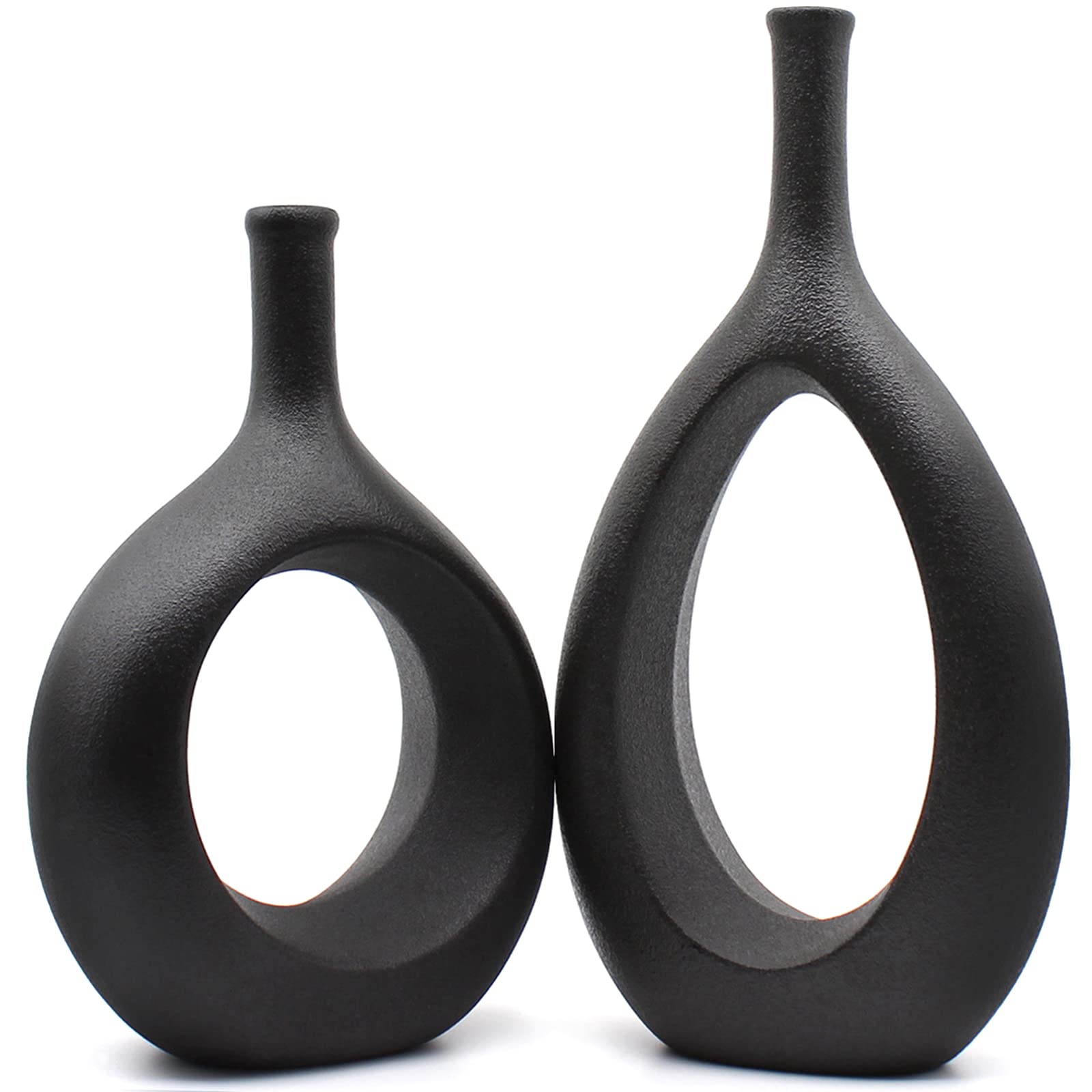 Serdic Ceramic Hollow Vases Set of 2 Modern Decorative Flower Vase for Centerpieces, Wedding, Gifts, Kitchen, Living Room or Flower Shop Black