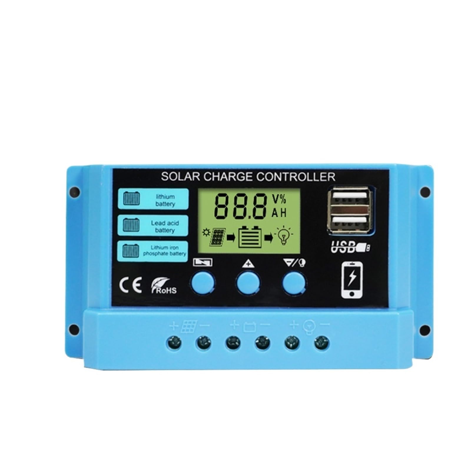 Kontroler ładowania słonecznego Fabryczny Regulator Ładowania Słonecznego Lifepo4 Battey Używaj Wyświetlacza LCD 12V 24V Podwójny Ogniw Słonecznych USB(30A)