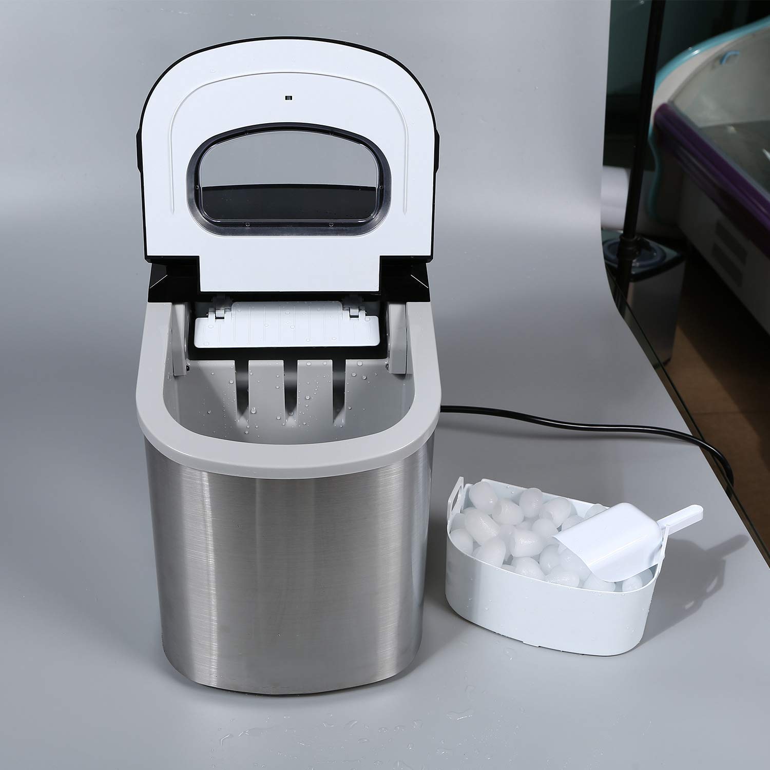 La macchina per la produzione di ghiaccio per uso domestico produce cubetti in 10 minuti | Grande serbatoio da 2,2 litri con capacità di 12 kg | Nessun impianto idraulico richiesto | Acciaio inossid