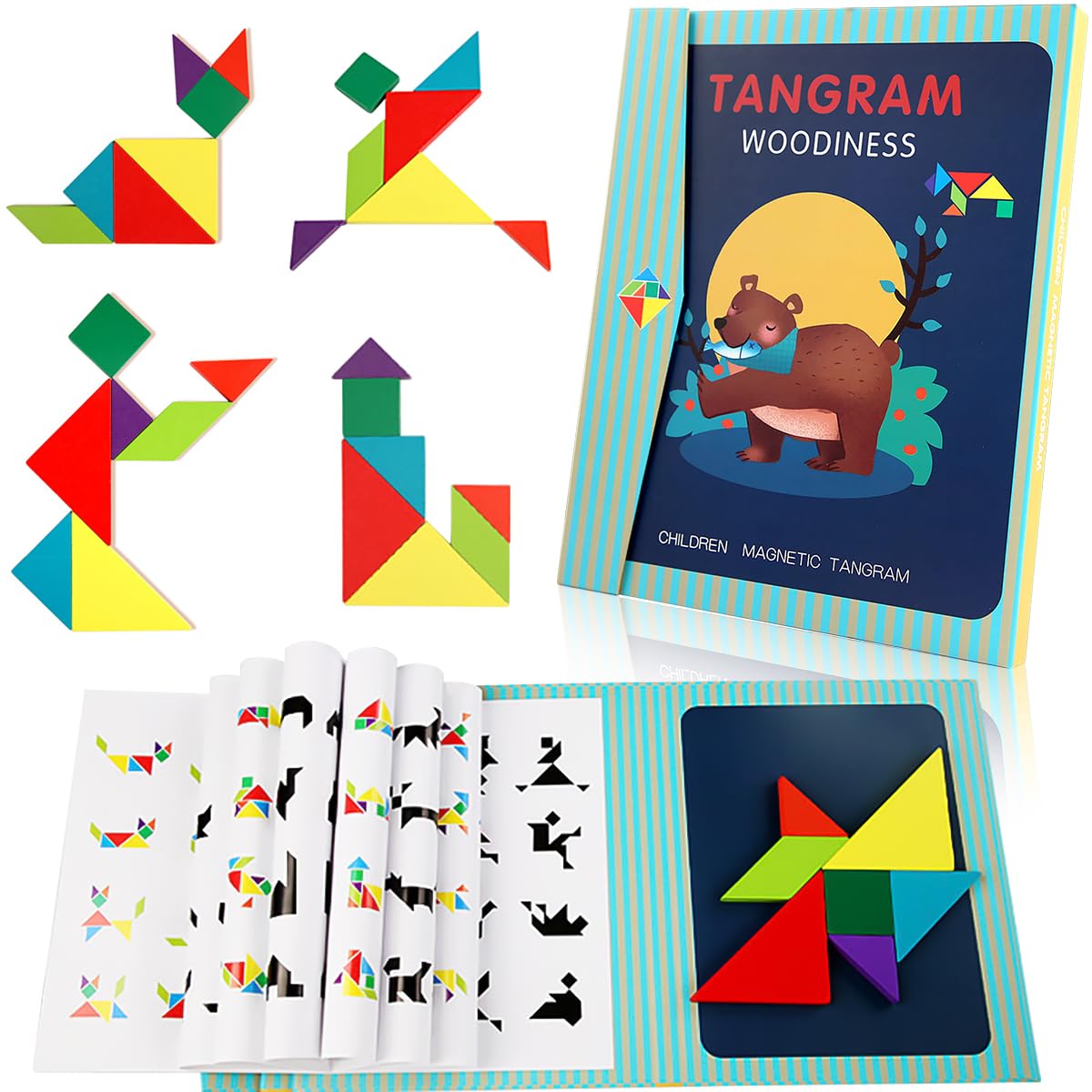 Tangram, puzzle magnetico in legno per bambini, regalo tangram per bambini, puzzle magnetico adatto dai 3 anni in su