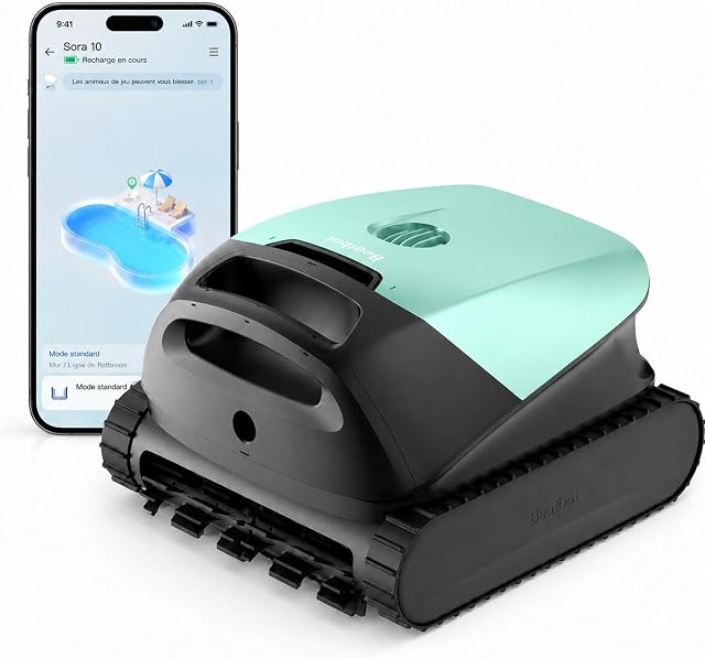 Beatbot Sora 10 Robot Piscine sans Fil,25700 LPH,Capacité du Filtre 5L | Fond/parois/Ligne d'eau&plages immergées,stationnement Intelligent à la Ligne d'eau,300 Min,Vert Menthe