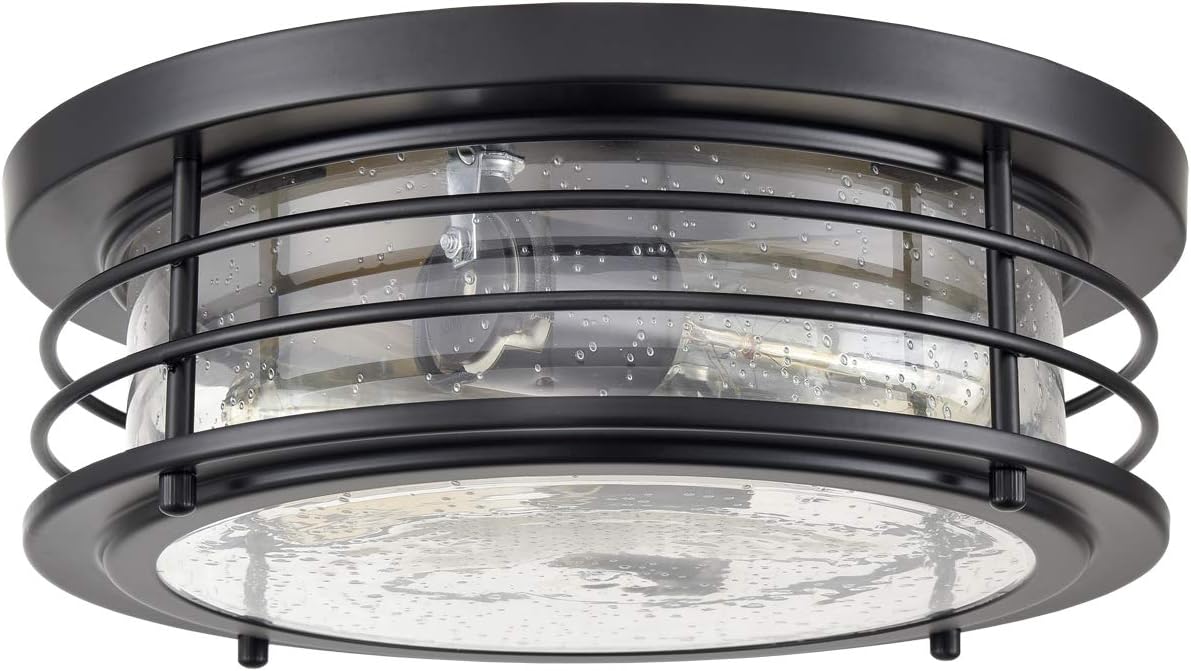 One-Day Sale: Up to 40% Off 2-Light Black Flush Mount Ceiling Light Seeded Glass Shade Ceiling Lighting Fixtures