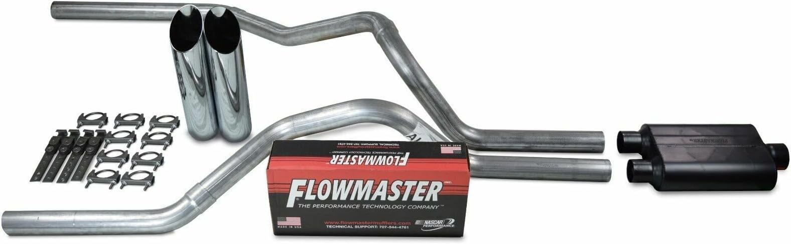Truck Exhaust Kits - Shop Line dual exhaust system 2.5 AL pipe Flowmaster Super 44 2.5" Chrome Slash Cut Weld on Tip