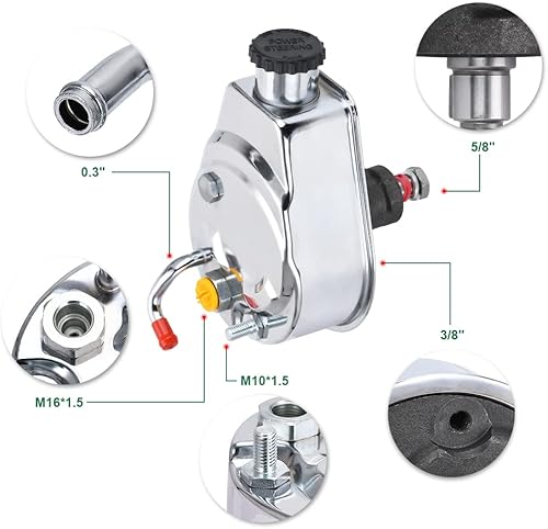 Miniatura 3 de PTNHZ Bomba de dirección asistida Saginaw serie P con polea de 58" de llave, eje cromado, reservorio para callerally, caja de engranajes de
