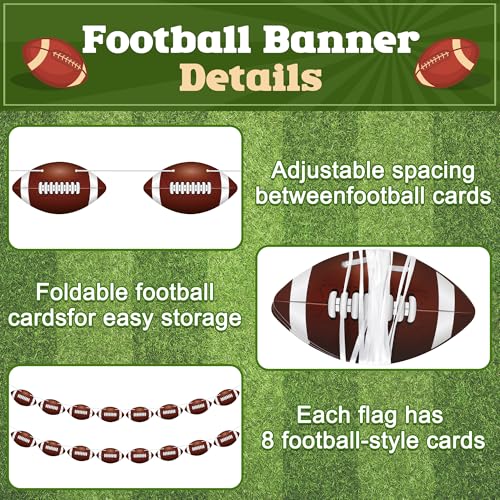 Image of 4 Pack Football Party Decorations, 32 PCS Football Cardboard Pre-Assemble Game Day Party Football Banner Garland for Bowl Game Day Sports Themed Party Supplies Birthday Cutouts Banner Decor