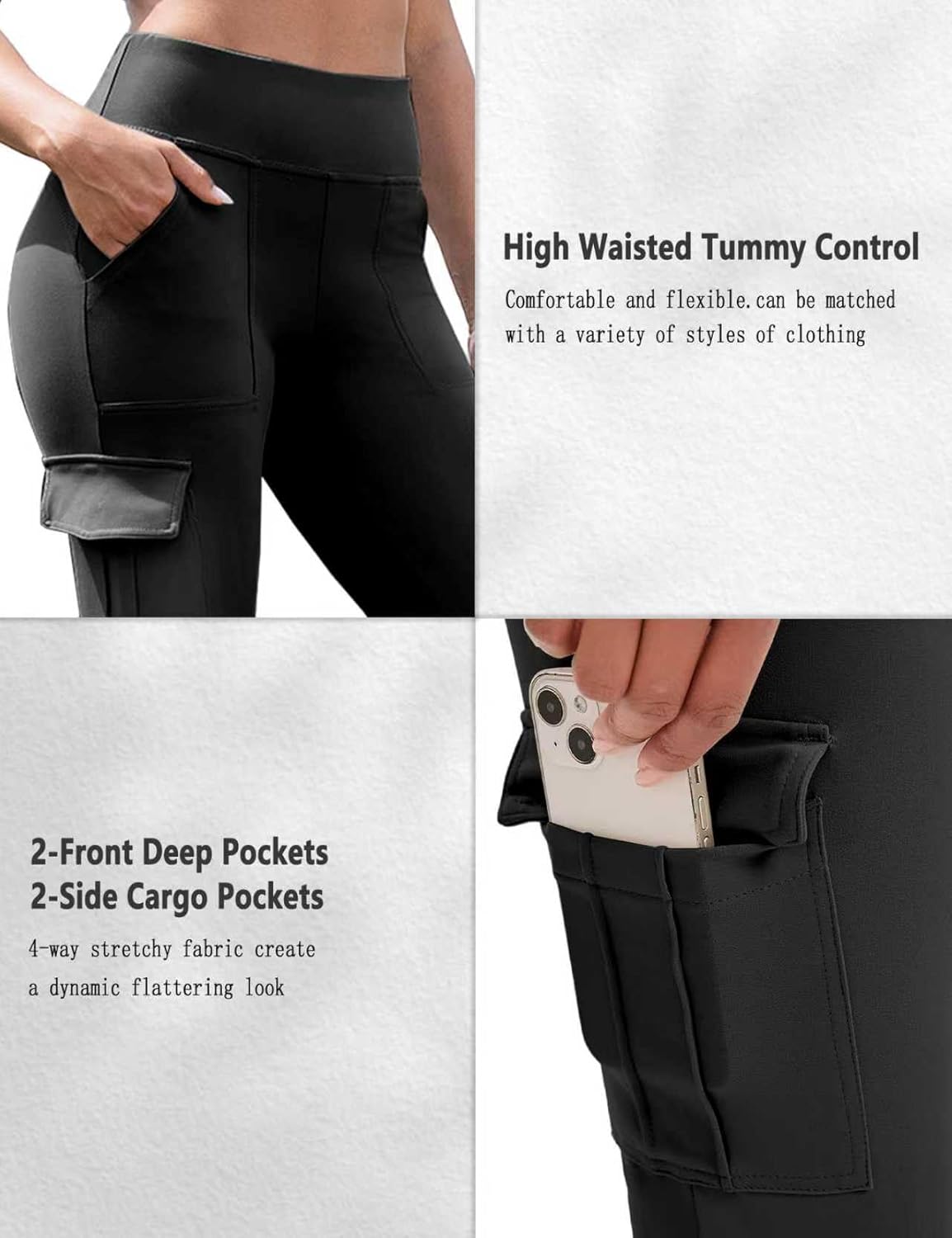 VOOVEEYA High Waisted Womens Leggings, Stretchy Yoga Cargo Pants with Pocktes Tummy Control Workout Leggings