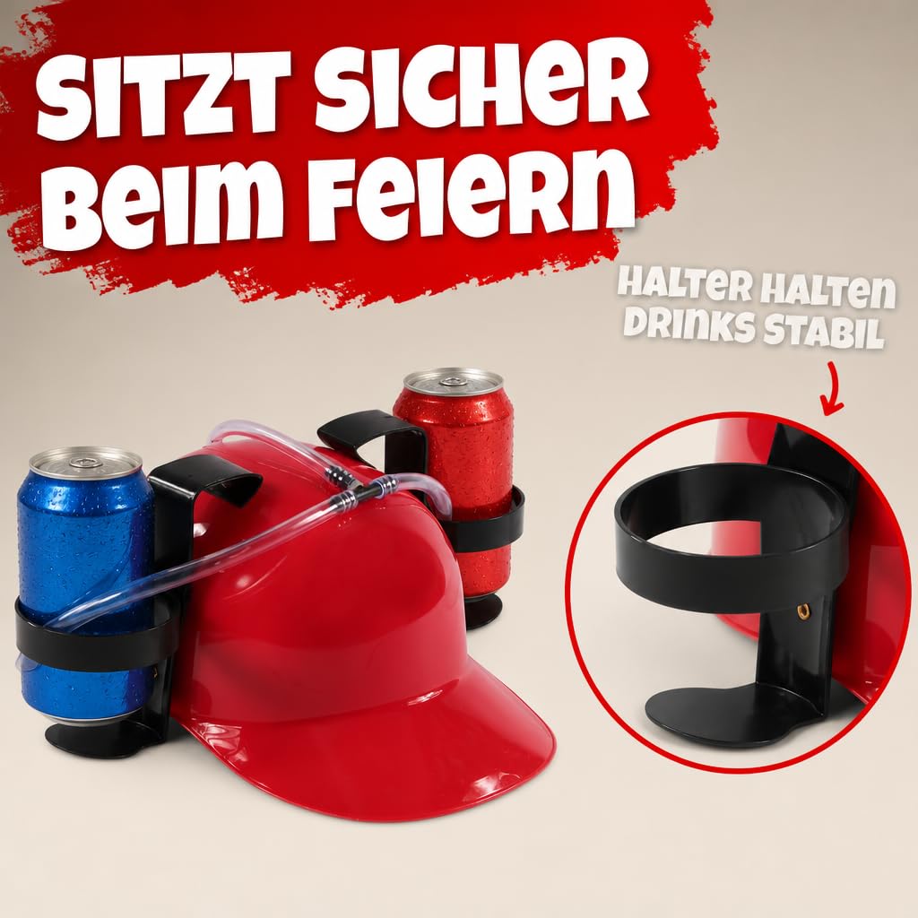 MIJOMA Casco per bere a mani libere con fattore di divertimento – Casco per bevande per feste, festival e carnevale – Supporto regolabile per lattine e bottiglie – Divertente gadget per feste