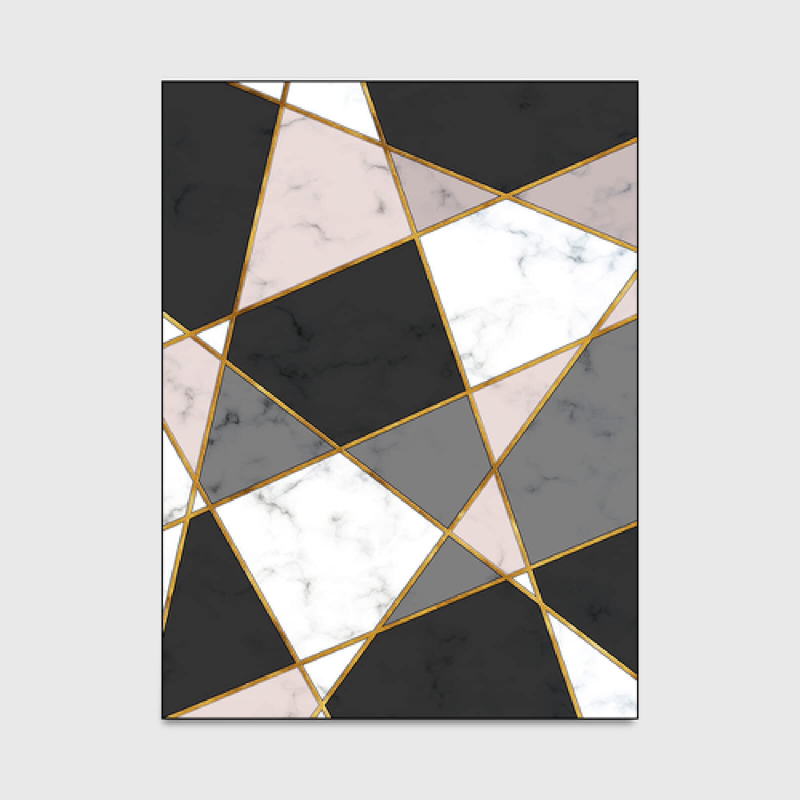 Tapis de grande surface 160x280 cm au motif marbre noir rose et barres dorées