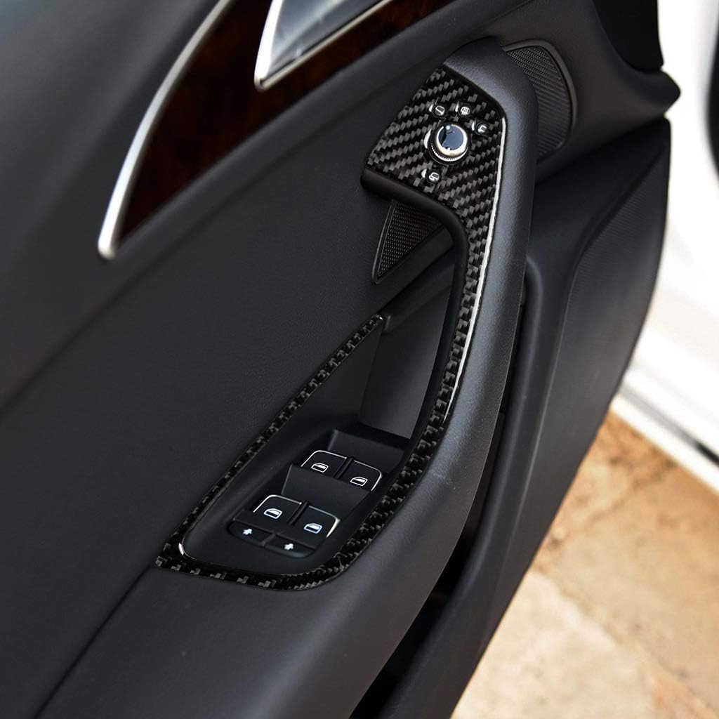 Real Carbon Fiber Interior Accessories Sticker Compatible with Audi A6 A6L 2012 2013 2014 2015 2016 2017 2018 Car Window Lift Switch Controls Decor Decal Trim Cover Black