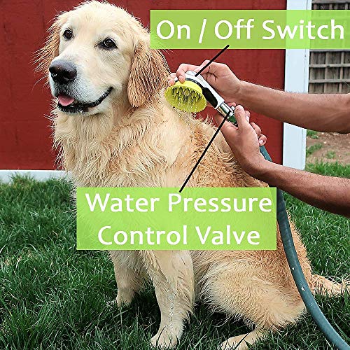 Wondurdog Outdoor Garden Hose Dog Shower Brush Head Nozzle with Splash Guard Handle and Rubber Grooming Teeth. Metal Connector and Water Pressure Control. Wash Your Pet. Don’t Get Wet! - Thumbnail 6