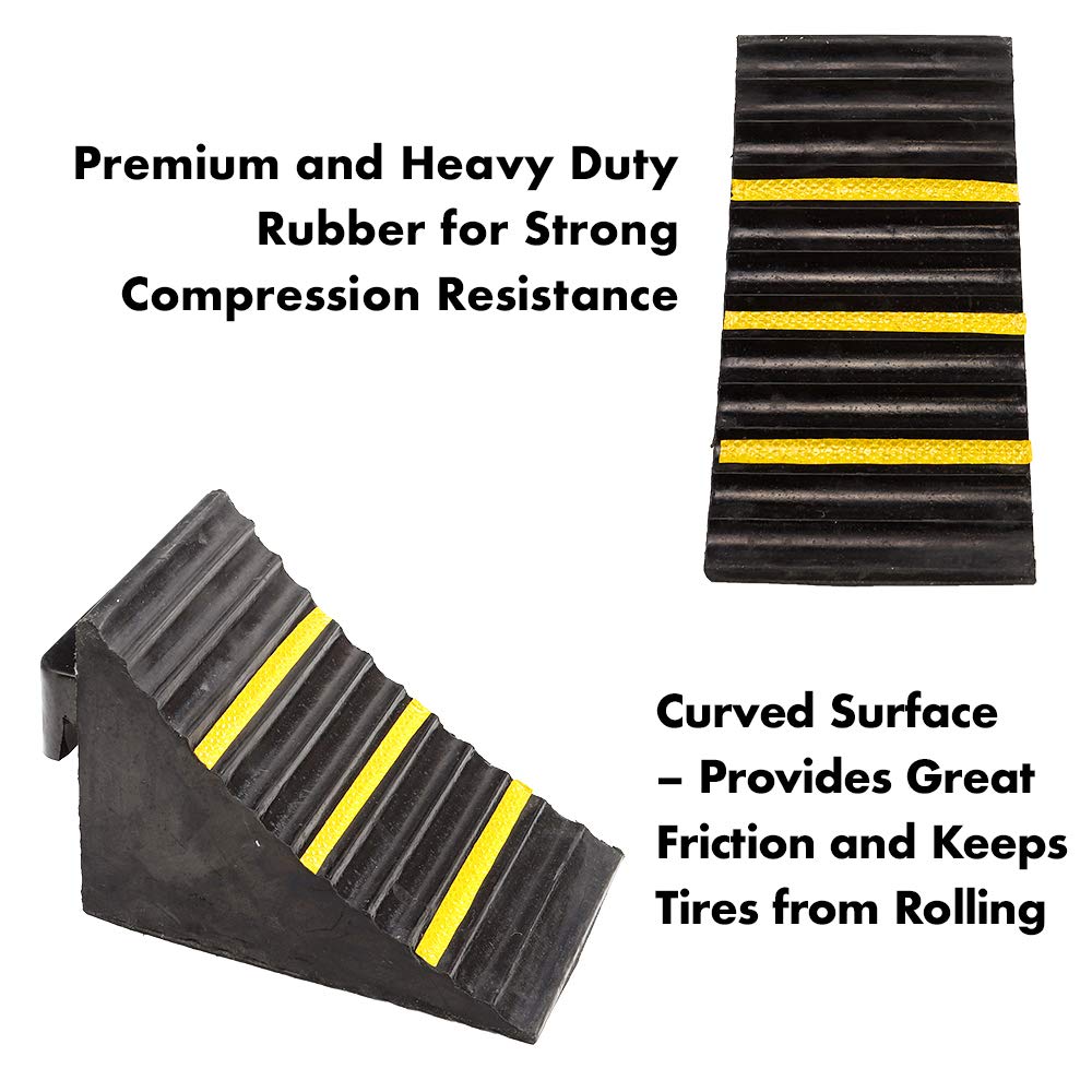 Unterlegkeil aus Vollgummi, robust, extra groß, mit tragbarem Griff, für Anhänger, LKW, Nutzfahrzeuge und Wohnmobile, 24,9 x 15,2 x 17,8 cm, Schwarz, 2 Stück