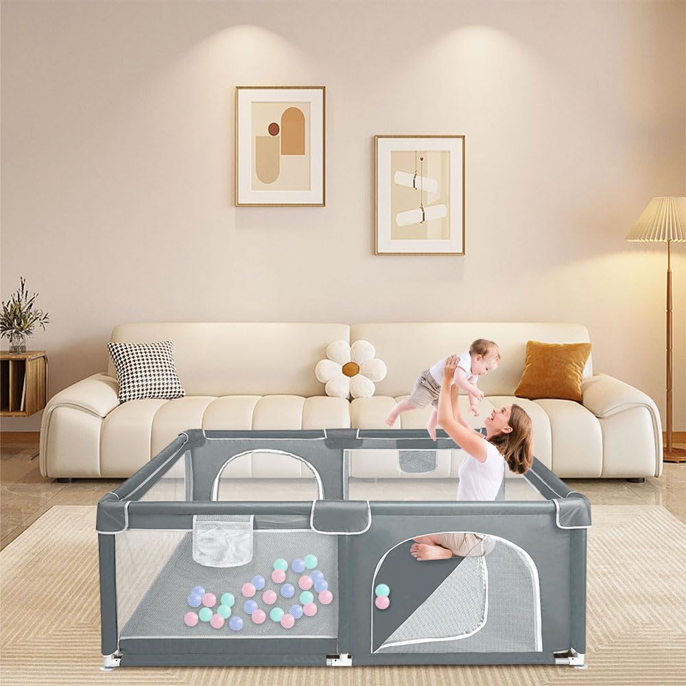 Parque infantil modulable, 120 x 160 x 66 cm, tejido Oxford/con bolsa de almacenamiento/seguro y cómodo, actividades para padres e hijos (gris oscuro/negro) (gris oscuro)