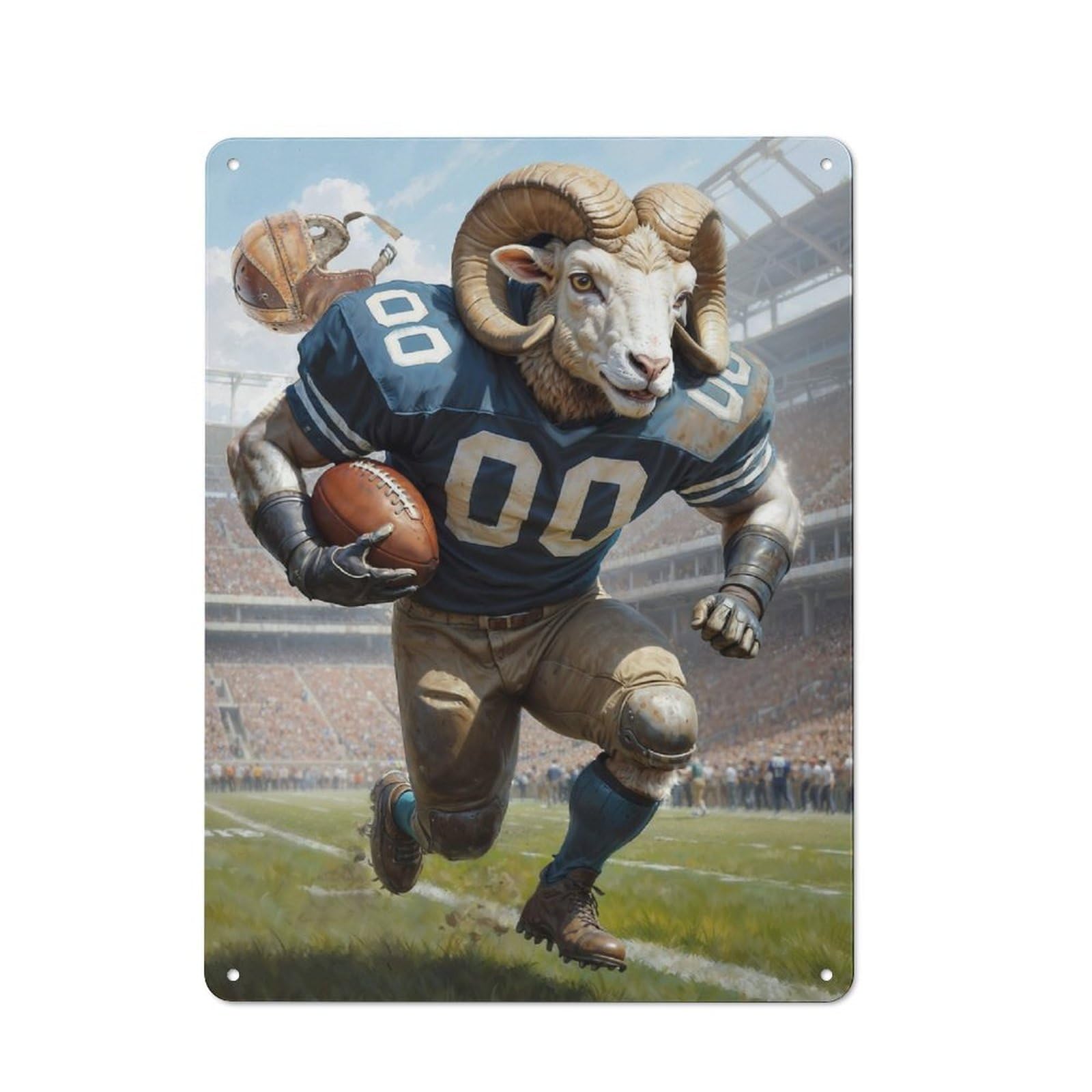 Junmoney Gridiron Ram Football Printed Metal Sign, Clean Printed Wall Decor For City Themed Room, Study Or Gallery Wall, 40X30cm