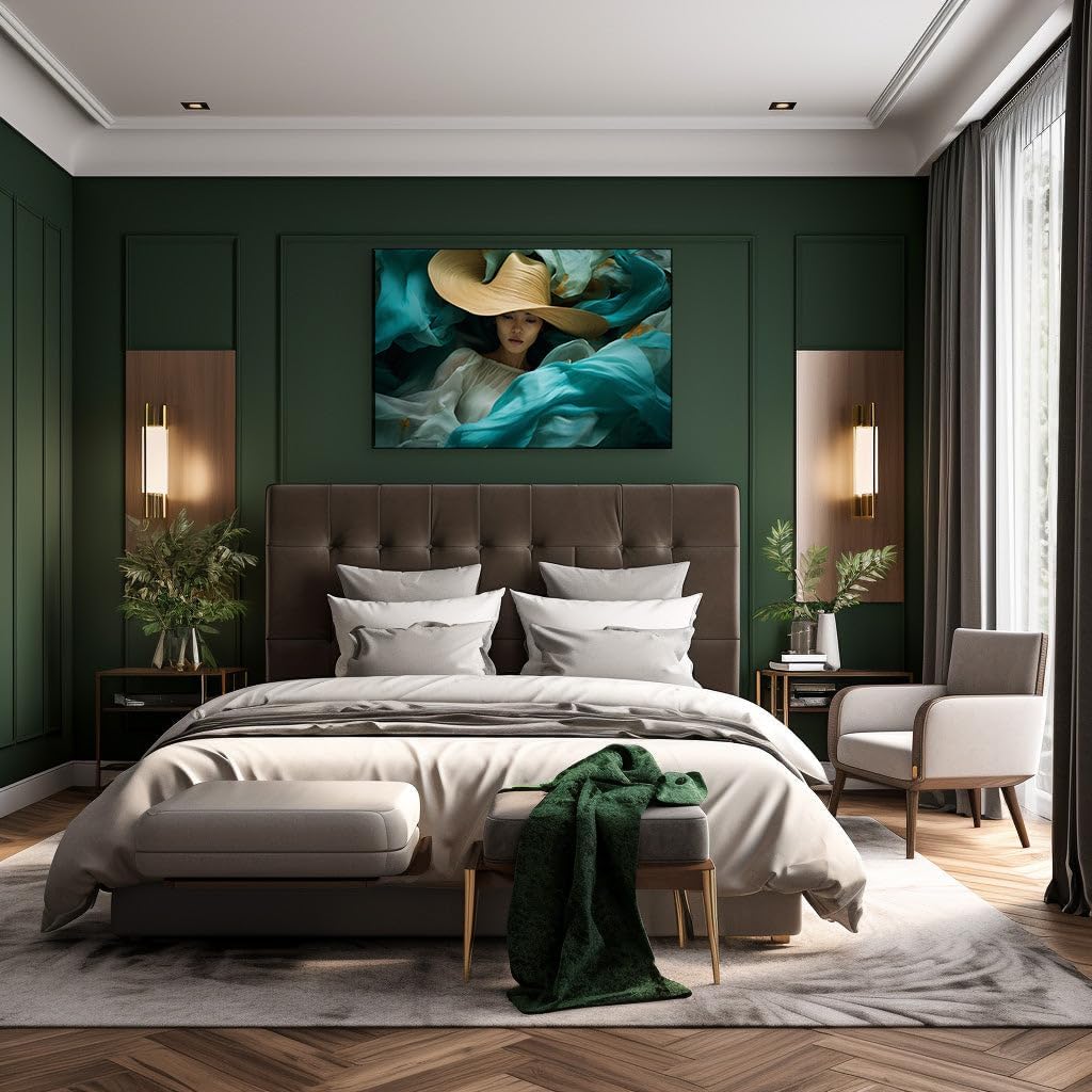 Canvas for Living room. Serenity in Repose: A Dreamy Interlude with a Woman in White, 27 x 18 inch Canvas Wall Art - Contemporary Masterpieces - Inspirational Office Decor