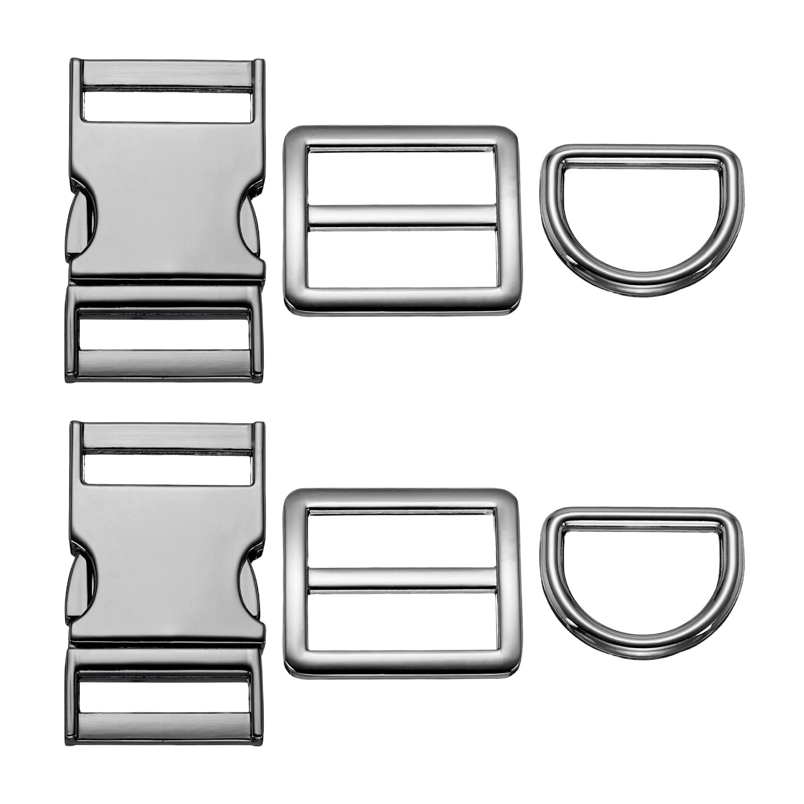 sourcing map 2Set Metal Side Release Buckles 1.3" Adjustable Quick Release Buckle with Tri-Glide Sliders D Rings for Nylon Strap Backpack Webbing Craft Dog Collars, Gun Black
