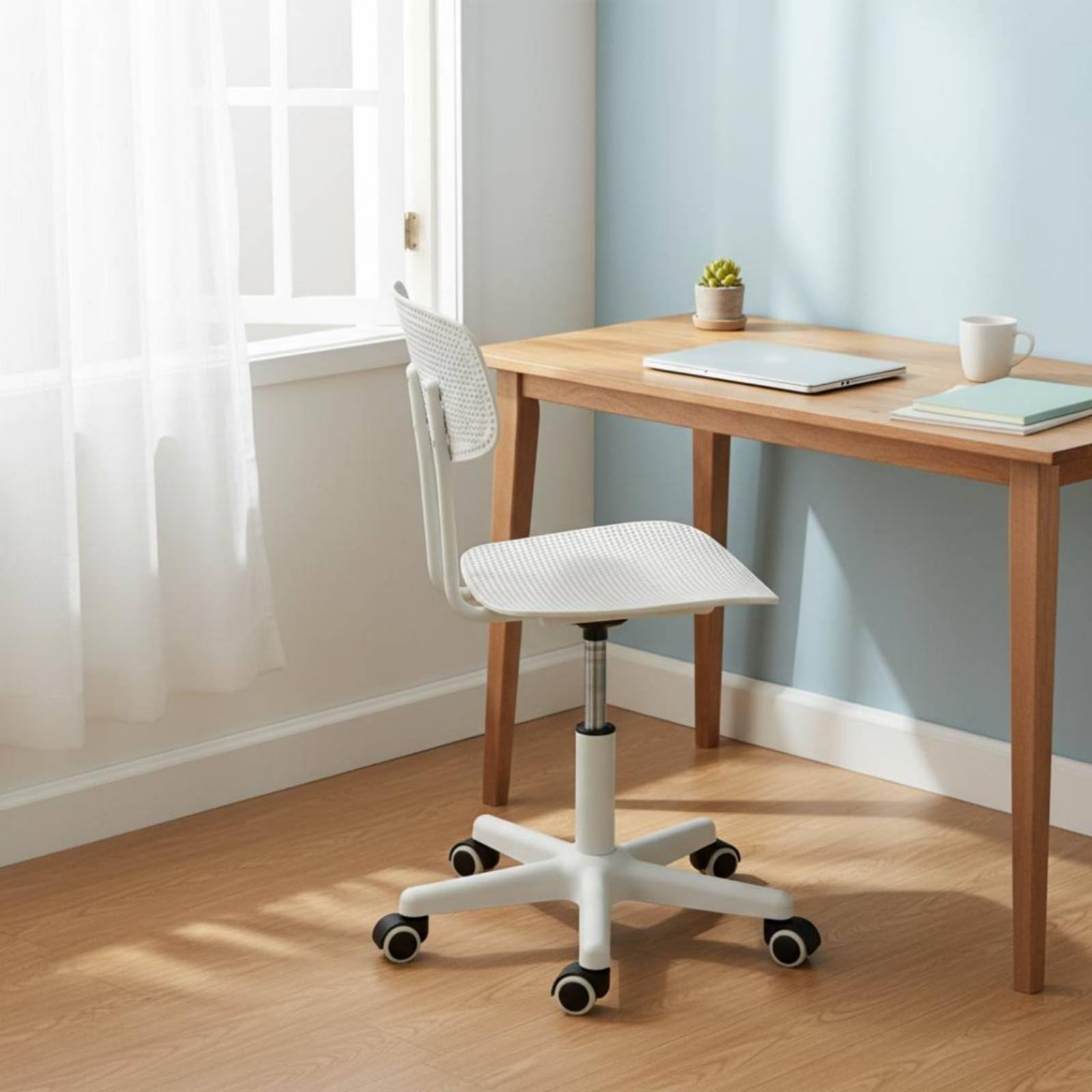 Swivel Desk Seat Sedia da Scrivania Girevole Sedia per Computer Sedia Ufficio Sedia Studio con Schienale Ventilato Seduta Aperta Altezza Regolabile, Bianco